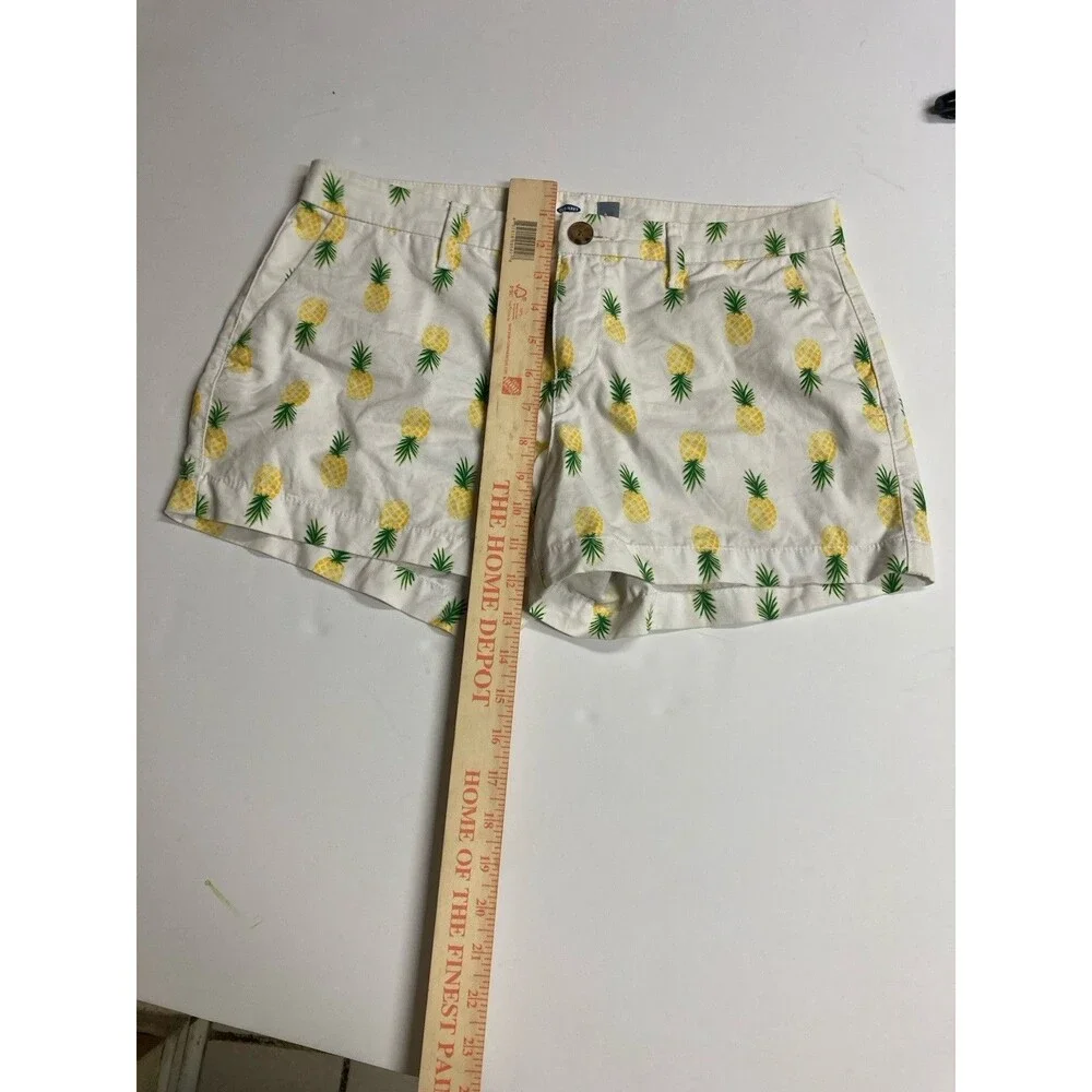 Old Navy Girls Size 4 Chino Shorts Pineapple Print White Yellow Green Button